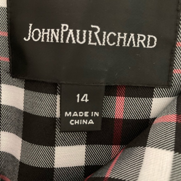 EUC John Paul Richard Black + Red & White Plaid Lightweight Jacket Size 14 - Picture 13 of 15
